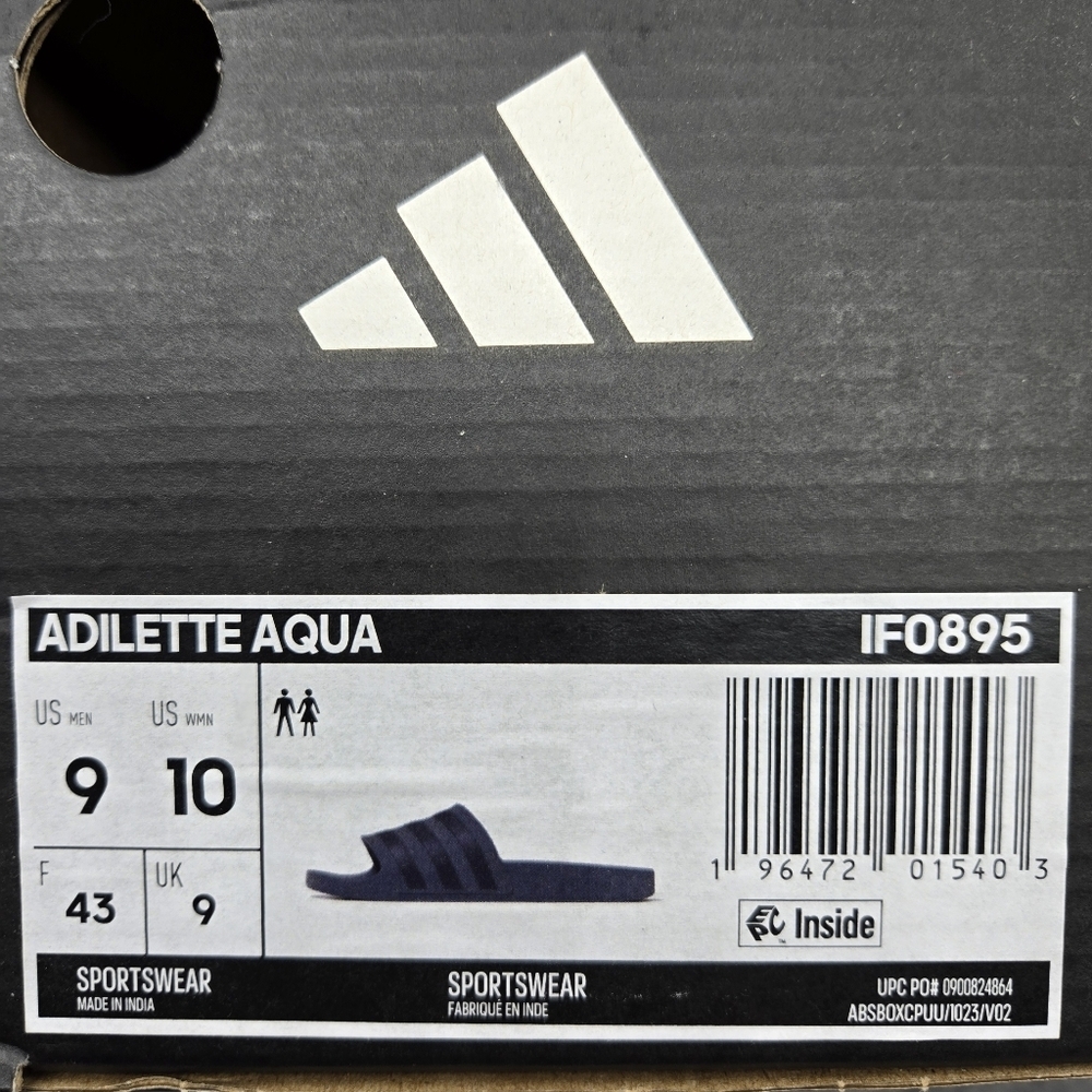 New Adidas Adilette Aqua Stripe Slides Men's Size 9 - Picture 7 of 7
